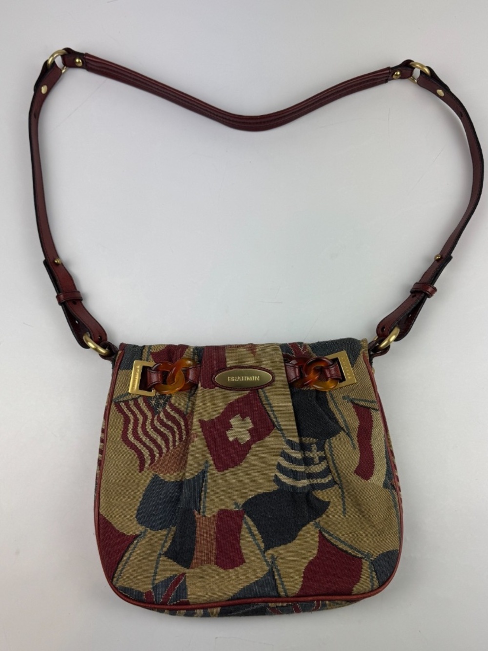 Brahmin Leatherworks USA Tapestry Small Bag Purse Flags